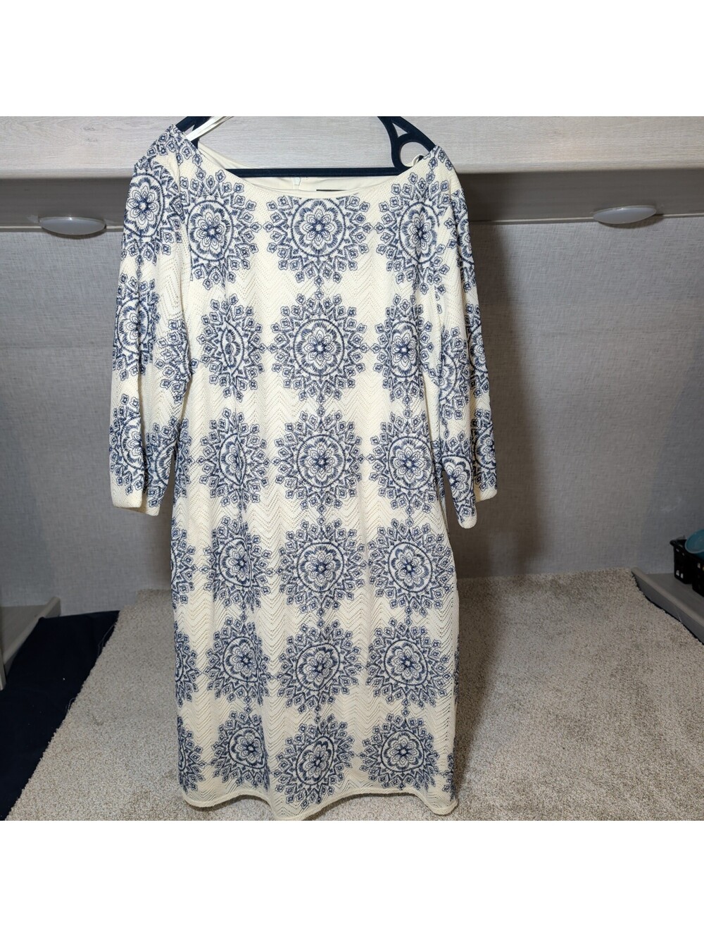 Jessica Howard Women's Cream and Navy Blue Patterned Dress Size 16 NWT